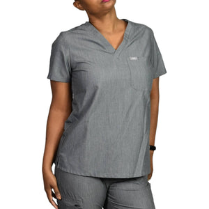 FIGS Catarina Scrubs Top Gray Technical Collection V-Neck Chest Pocket Size Small