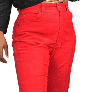 Vintage Lee Corduroy Pants Red 80s High Waist Straight Leg Retro Cords Size 28