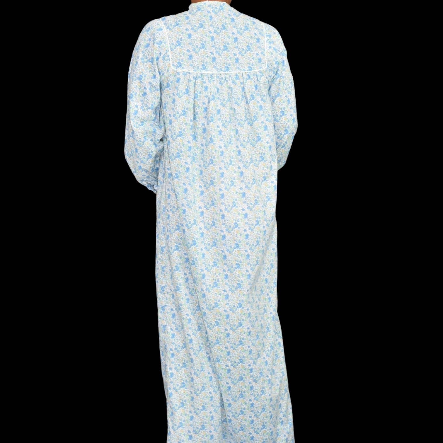 Vintage HukAPoo Housecoat Blue Floral Robe Gown Prairie Country Maxi 70s Size Small