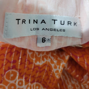 Trina Turk Halter Top Orange Metallic Tunic Keyhole Plunge Retro Y2K Size 6