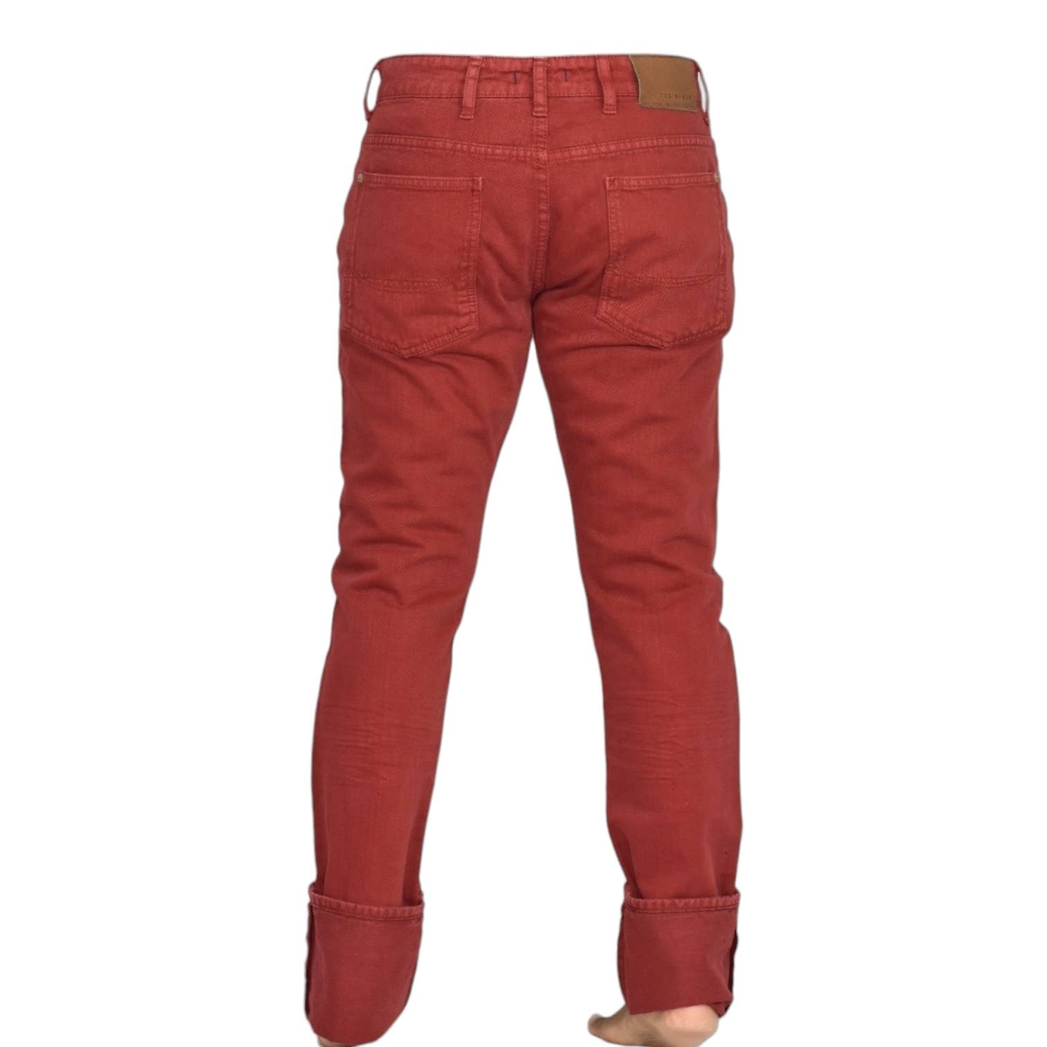 Ted Baker Tinned Sardines Jeans Red Denim Button Fly Straight Leg Slim Cotton Size 32 Mens