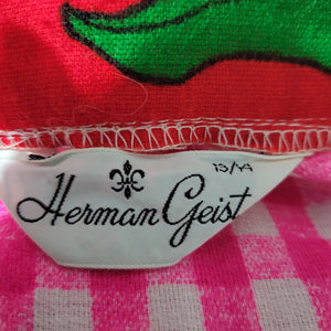 Vintage Herman Geist Skirt Pink Gingham Red Strawberry Print Maxi Ruffle Tier Folk Art Size XXS