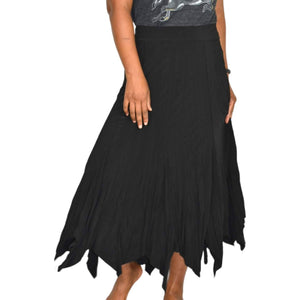 Vintage Handkerchief Hem Skirt Black Midi Crinkled Stretch Jersey Swingy Size Large