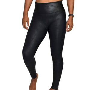 Spanx Faux Leather Leggings Black Seam Free Contoured Shaping Compression Size Small