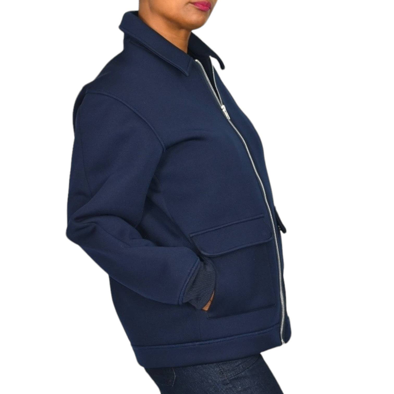 ASOS Scuba Jacket Navy Blue Utility Workwear Coat Chore Zip Front Collared Size Medium