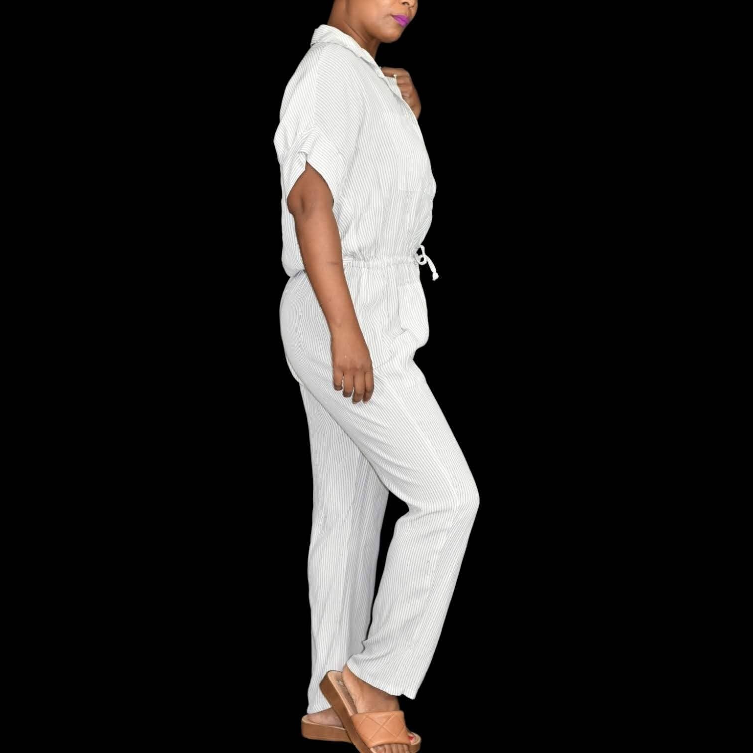 Faithfull the Brand Caprice  Jumpsuit Striped Gray White Tie Waist Size Medium
