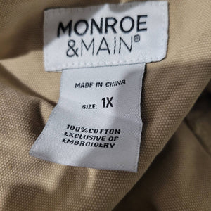 Monroe Main Embroidered Utility Jacket Tan Khaki Canvas Field Cargo Drawstring Plus Size 1X