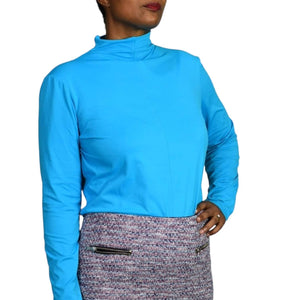 Worth Funnel Neck Top Blue Turquoise Stretch Pullover Career Basic Size Large