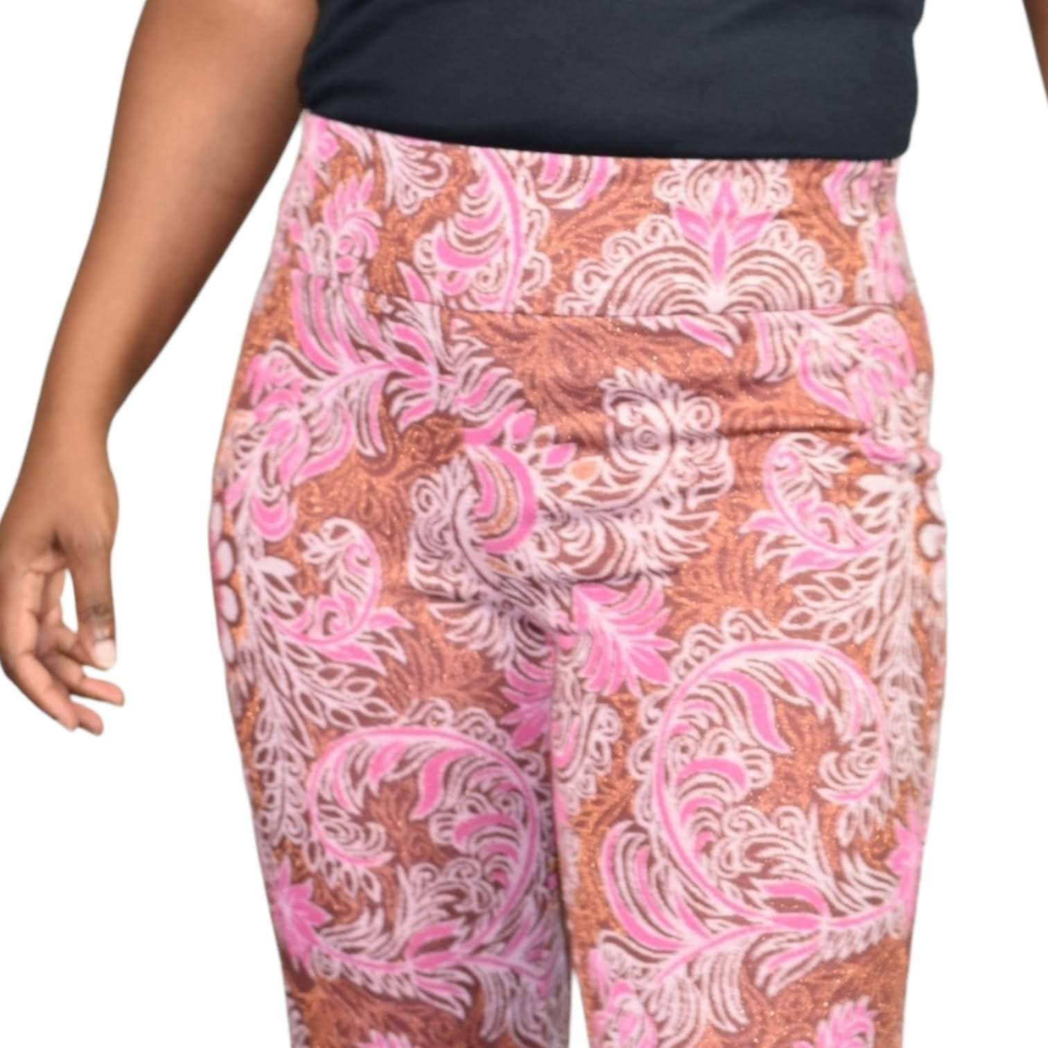 Maeve Maria Pink Pants Knit Paisley Flower Jacquard Metallic Flare Anthropologie Size 6