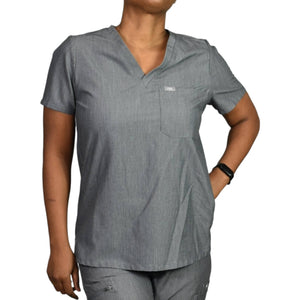 FIGS Catarina Scrubs Top Gray Technical Collection V-Neck Chest Pocket Size Small