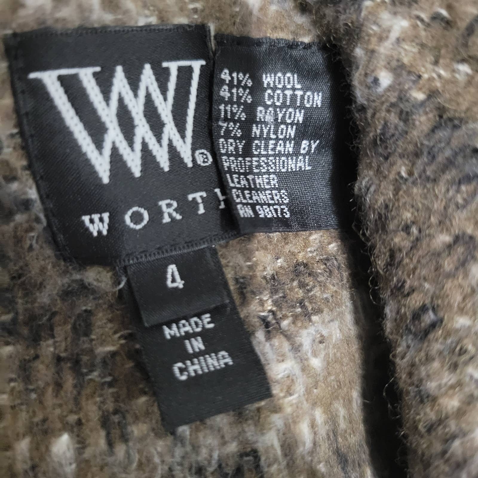 Worth Blazer Dress Brown Leather Trim Wool Mini Pinafore Sheath Melange Size 4
