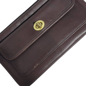 Coach Wristlet Dark Brown Leather Wallet Turnlock Pouch Wrist Strap Rectangle