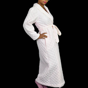 Vintage Quilted Robe Pink Candy Stripe Wrap Belted Komar USA Maxi Country Size Large