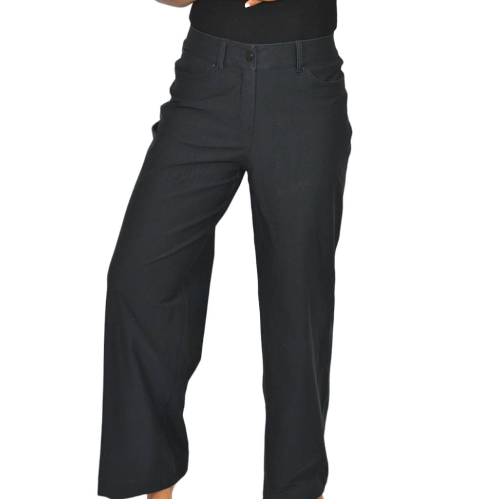 Lululemon City Sleek Pants Black Five Pocket Wide Leg High Rise Cotton Blend Activewear Unlined Size 27