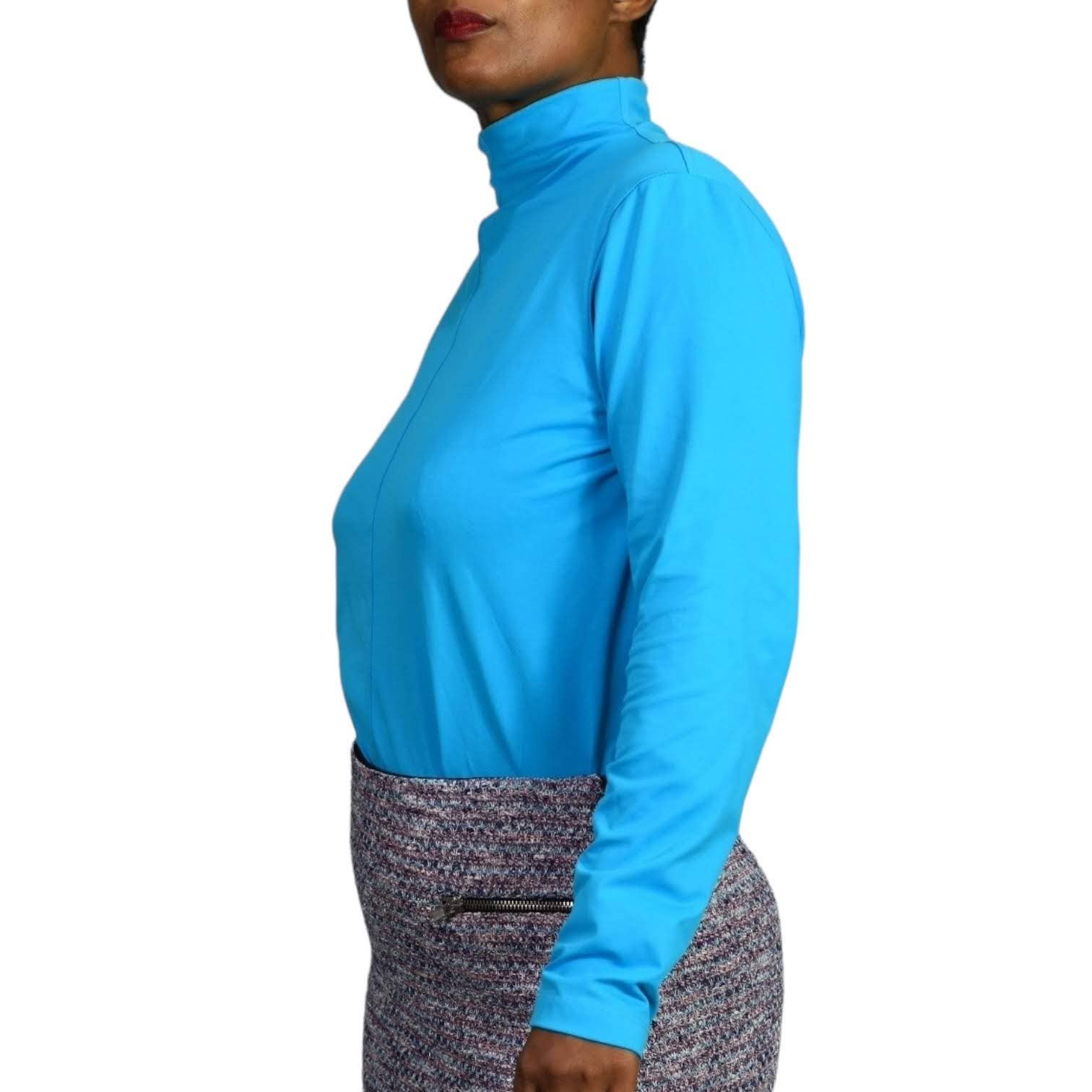 Worth Funnel Neck Top Blue Turquoise Stretch Pullover Career Basic Size Large