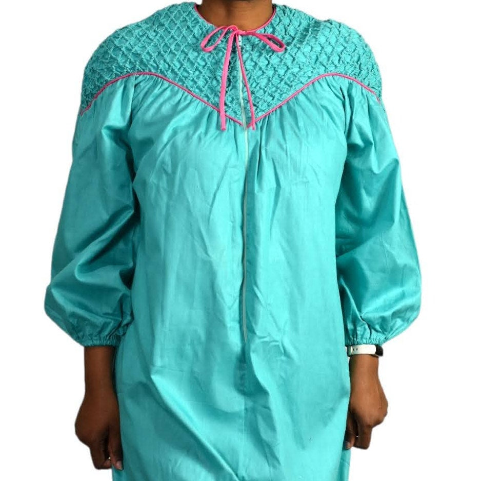 Vintage Patio Dress Loungewear Robe Half Zip Muumuu Housecoat Lounge Size Small