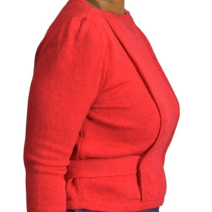 Vintage St John Top Red Sweater Santana Knit Shoulder Pads Puff Sleeve Marie Gray Size 4