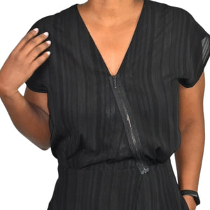 Miriam Ponsa Jumpsuit Black Sheer Boilersuit Asymmetric Zip Relaxed Trouser Size Small