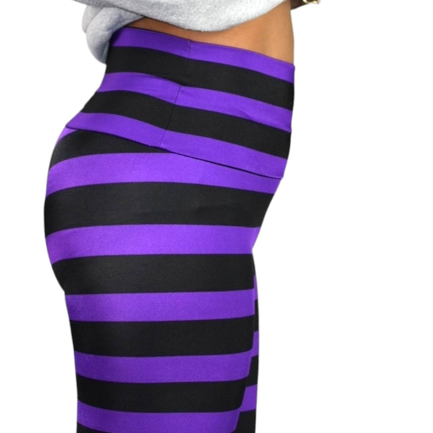 K Deer Mabel Leggings Multicolor Purple Striped Ombre Rainbow High Waist Full Length Size Medium