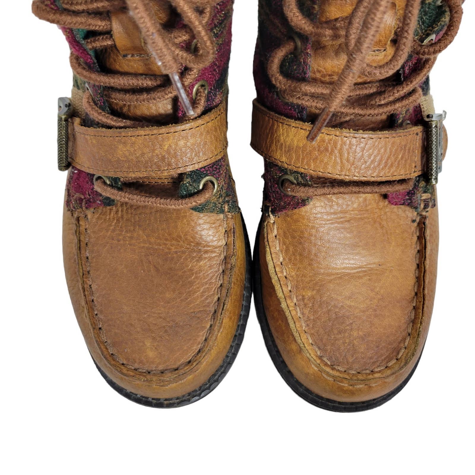 Polo Ralph Lauren Ranger II Boots Tan Leather Plaid Utility Hiking Logo Size 5 Boys