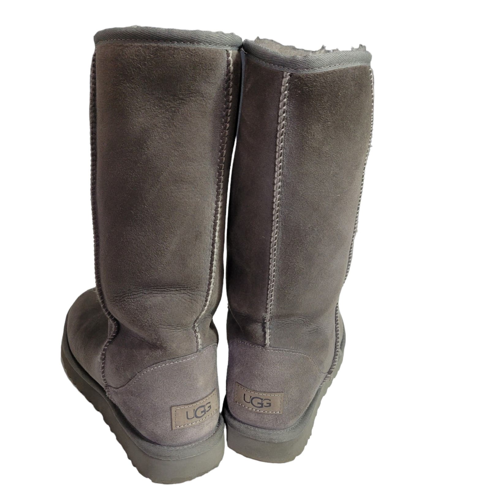 UGG Classic Tall Boots II Grey Suede Shearling Sheepskin Fur Flat Comfort Size 8