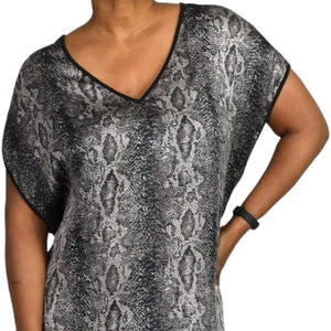 Ted Baker Truei Tunic Top Black Gray Snakeskin Python Long Blouse Size 10 Medium