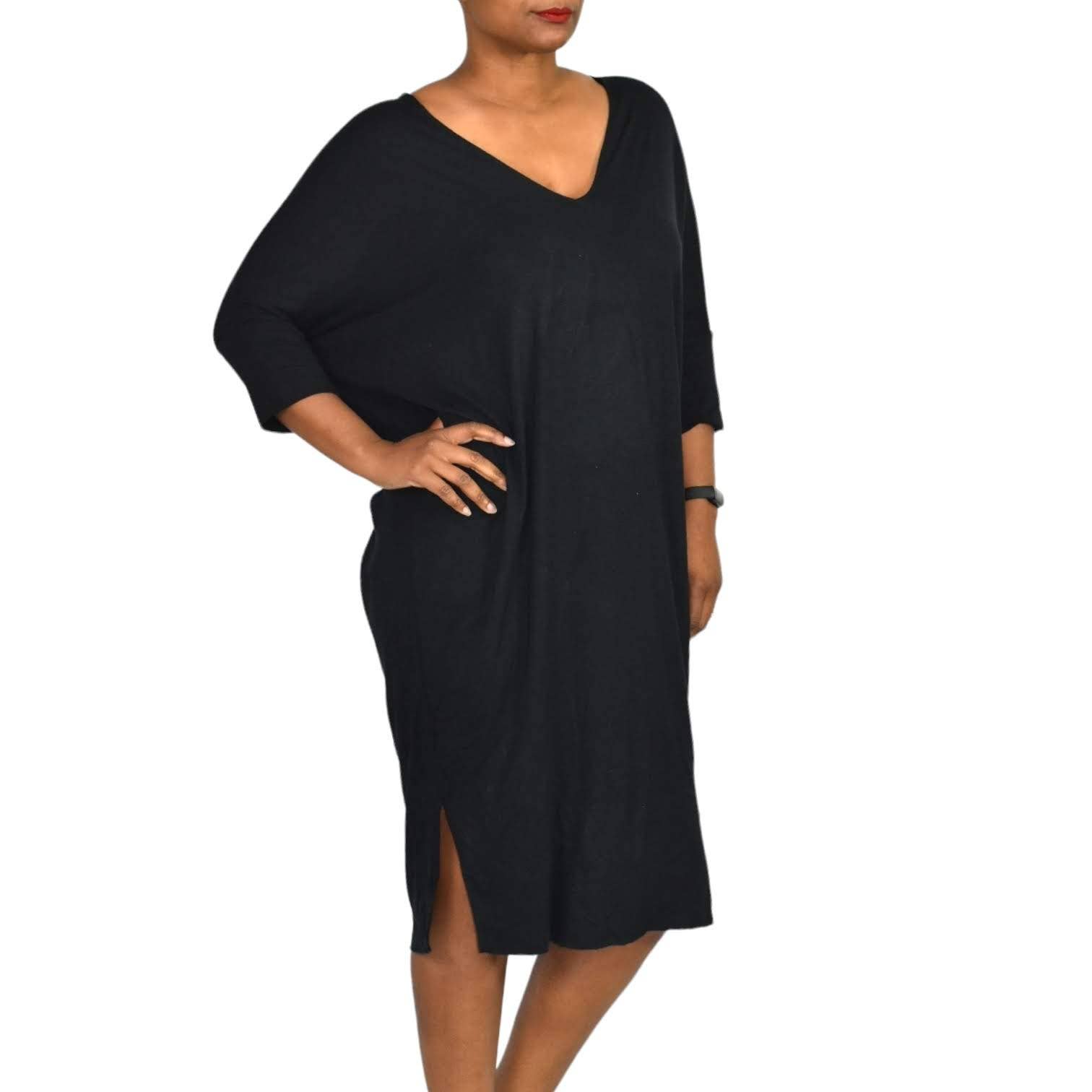 Natalie Busby Dress Black Bamboo Jersey Midi Day Easy Casual T Shirt Size Small