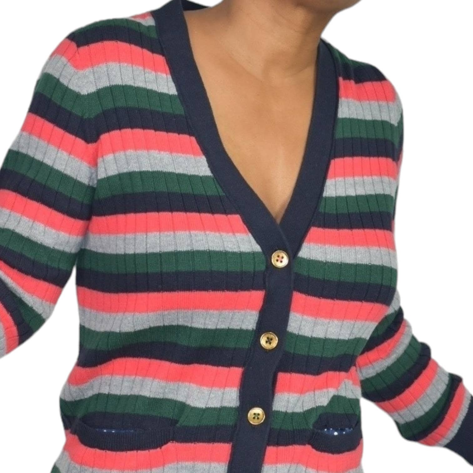 Moth Jamison Cardigan Blue Multicolor Striped Anthropologie V Neck Sweater Size XS