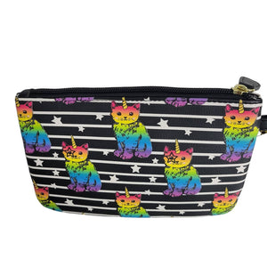 Luv Betsey Johnson Wristlet Pouch Kitty Cat Rainbow Unicorn Multicolor Clutch Bag