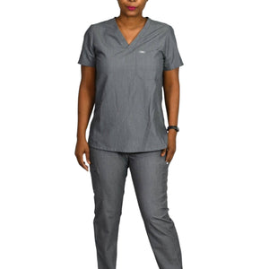 FIGS Catarina Scrubs Top Gray Technical Collection V-Neck Chest Pocket Size Small