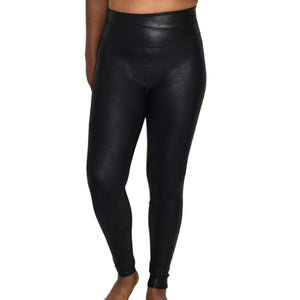 Spanx Faux Leather Leggings Black Seam Free Contoured Shaping Compression Size Small