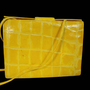 Vintage Vanessa Yellow Shoulder Bag Leather Crossbody Croc Embossed Structured Frame