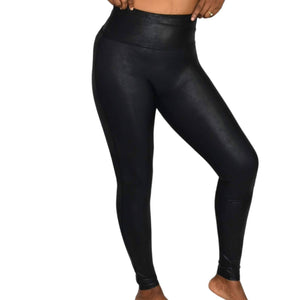 Spanx Faux Leather Leggings Black Seam Free Contoured Shaping Compression Size Small