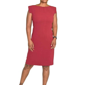 MM LaFleur Sarah Dress Red Crepe Tailored Sheath Short Sleeve Boat Neck Size 6