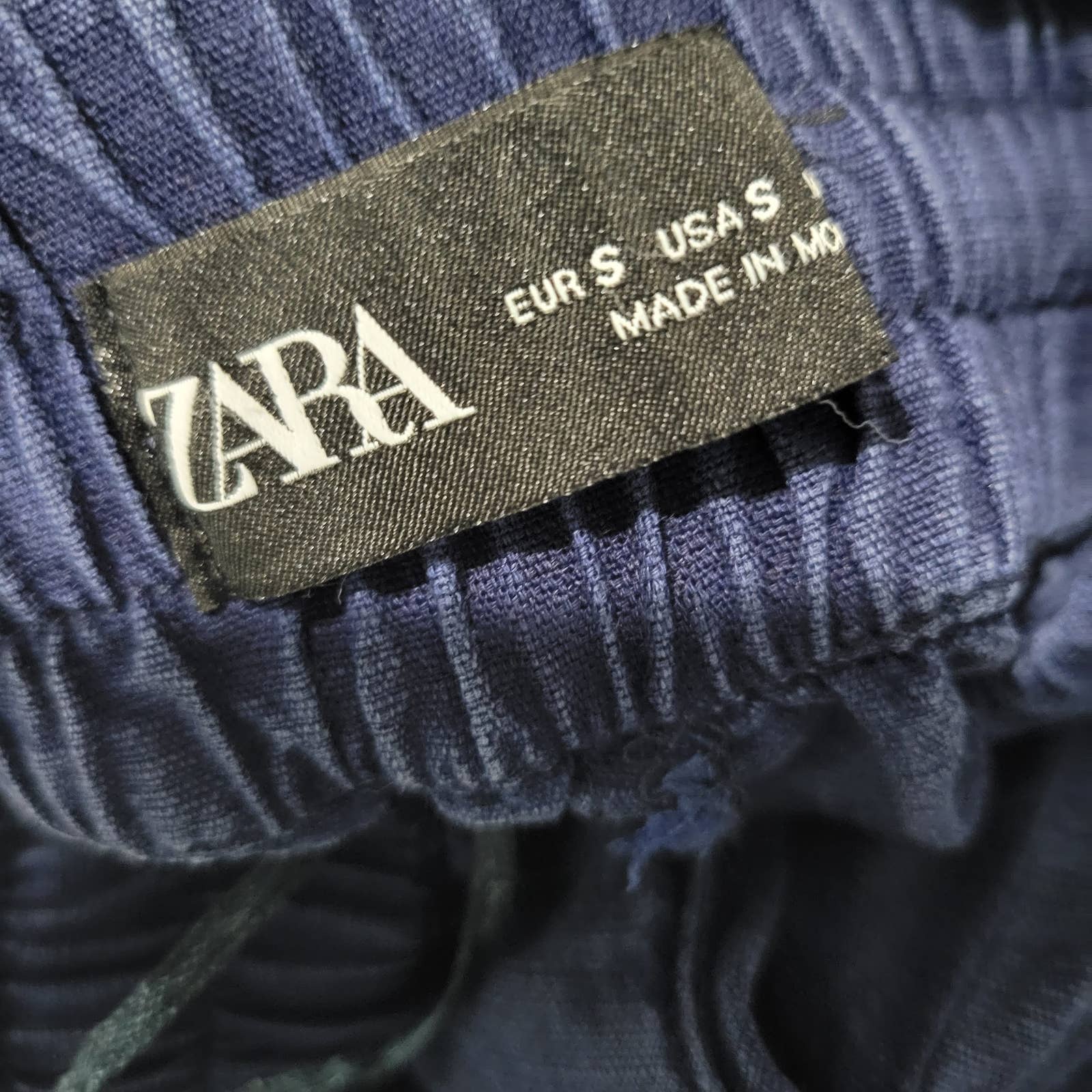 Zara Cargo Pants Blue High Waisted Ruched Crop Jogger Elastic Linen Size Small