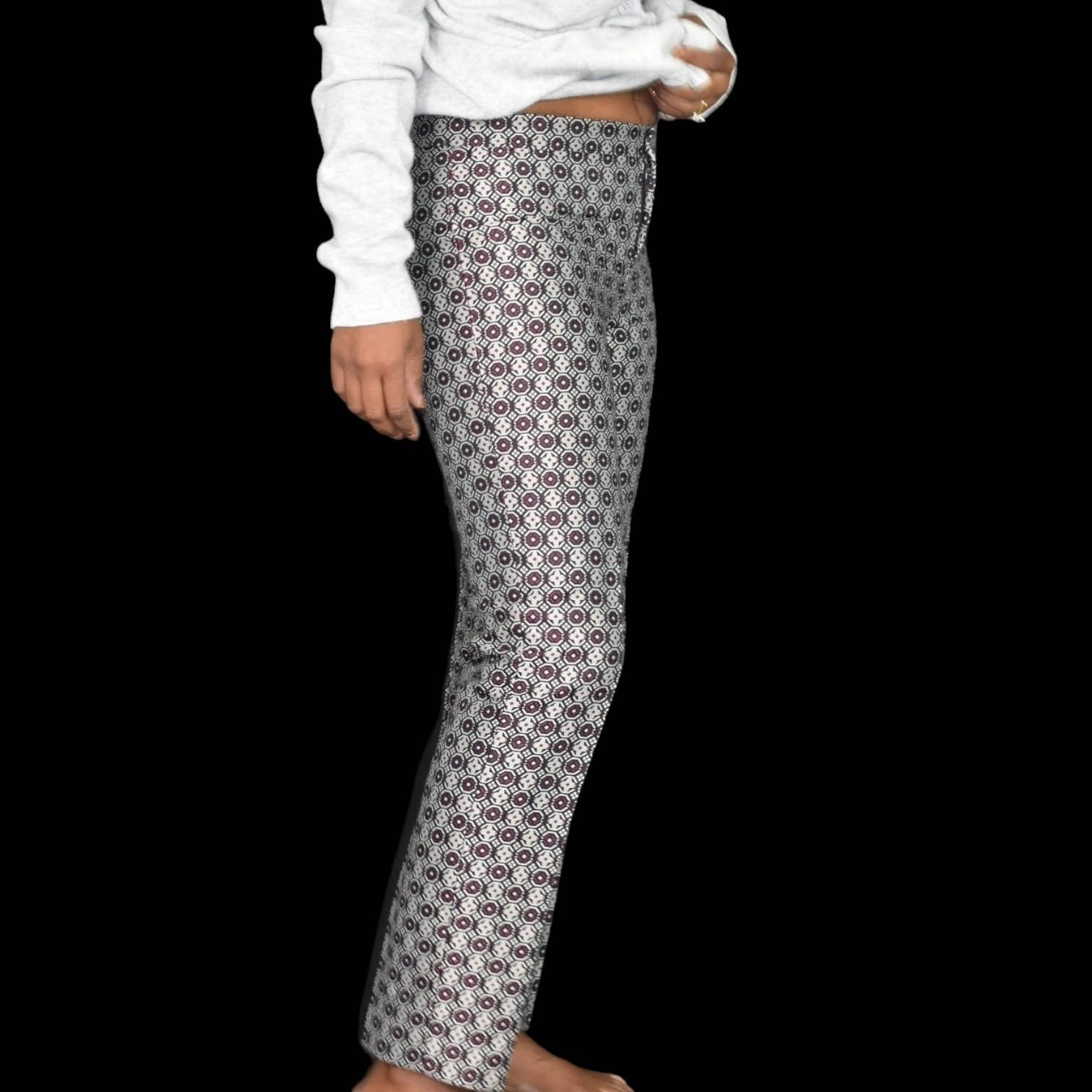 Club Monaco Aida Brocade Trousers Grey Jacquard Ankle Pants Slim Patterned Dressy Size 2