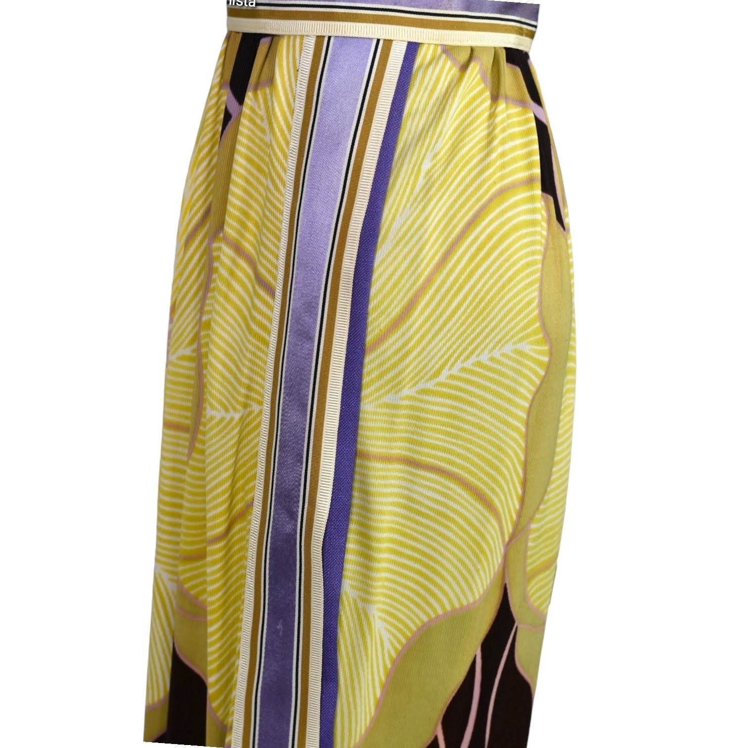 Vintage 70s Maxi Dress Purple Yellow Joseph Brennan Column Straight Linen Print Size XS