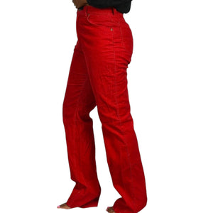 Vintage Lee Corduroy Pants Red 80s High Waist Straight Leg Retro Cords Size 28