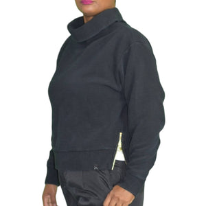 Varley Simon Turtleneck Sweatshirt Black Ottoman Rib Boxy Rolled Neck Side Zip Size Medium