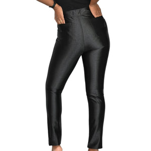 Vintage Denim Club Disco Pants Black Satin Shiny High Waisted Slim Size 8 Medium
