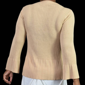 Vintage Daddys Money Ribbed Sweater Tan Camel Bell Sleeve Boat Neck Knit Size Medium