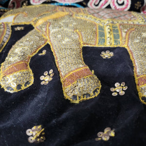 Vintage Thai Kalaga Beaded Vest Gold Thailand Burmese Tapestry Embroidery Elephants Sequins Woven Textile Art Waistcoat One Size