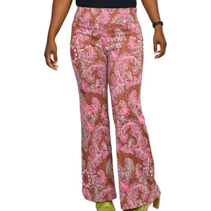 Maeve Maria Pink Pants Knit Paisley Flower Jacquard Metallic Flare Anthropologie Size 6