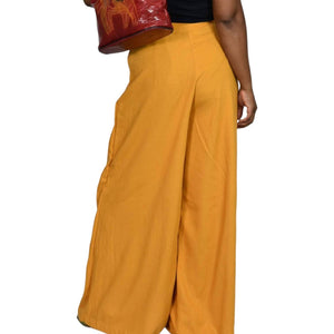 Lykke Wrap Pants Yellow Wide Leg High Waist Palazzo Goldenrod Linen Size Medium