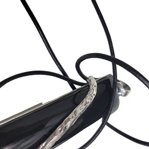 Black Resin Pendant Charm Necklace Fashion Costume Jewelry Statement Long Cording Rectangle