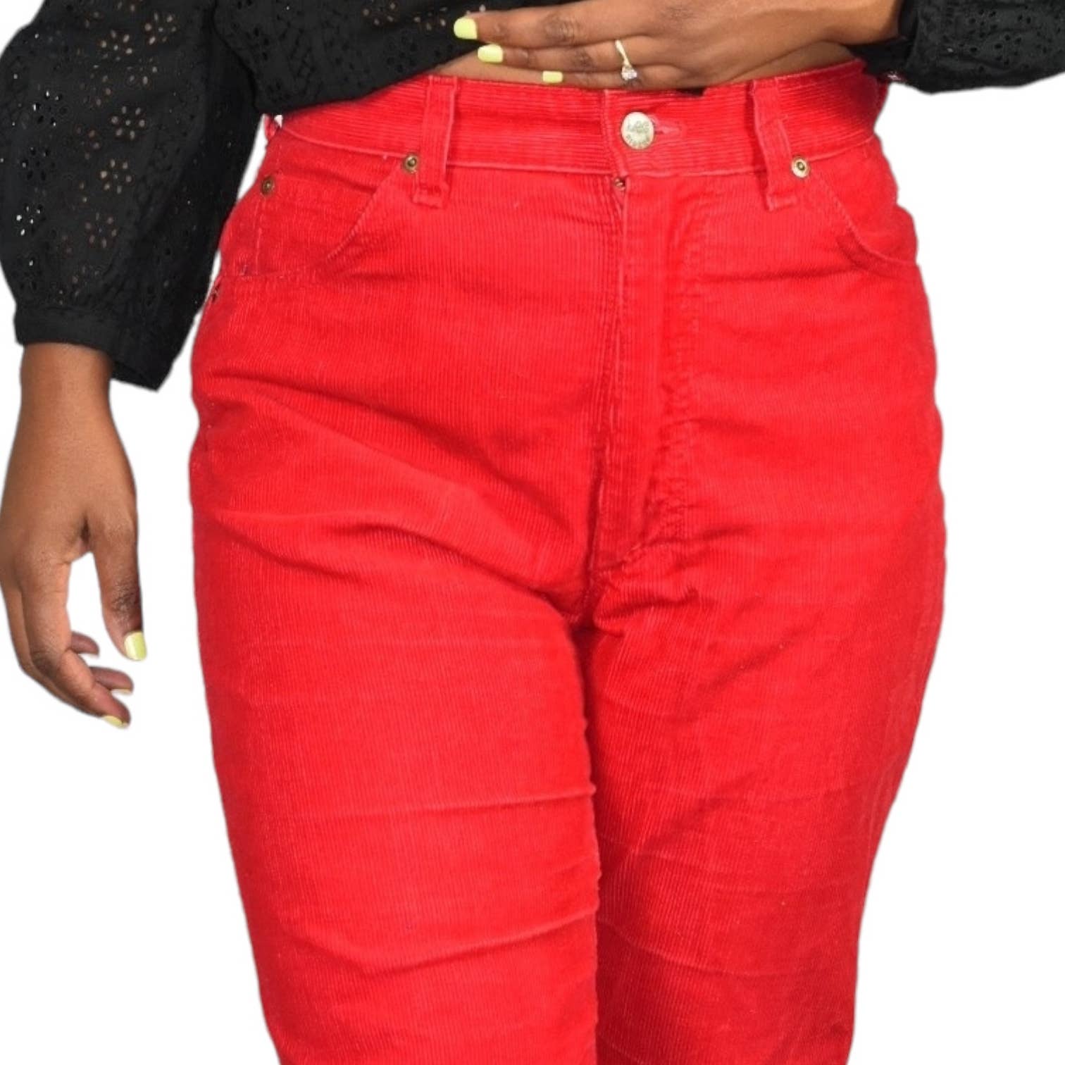 Vintage Lee Corduroy Pants Red 80s High Waist Straight Leg Retro Cords Size 28