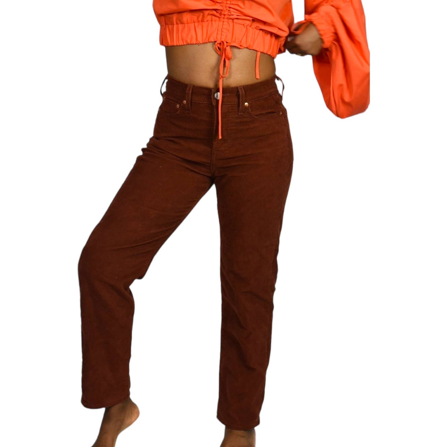 Levis Corduroy Pants Brown Wedgie Straight High Waist Ankle Button Fly Retro Size 27