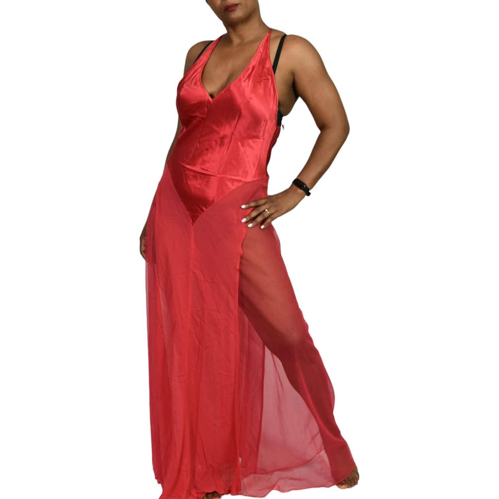 Victorias Secret Red Silk Nightgown Satin Sheer Tulle Chiffon Long Maxi Slip Y2K Size Medium