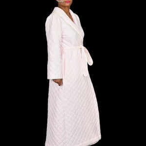 Vintage Quilted Robe Pink Candy Stripe Wrap Belted Komar USA Maxi Country Size Large