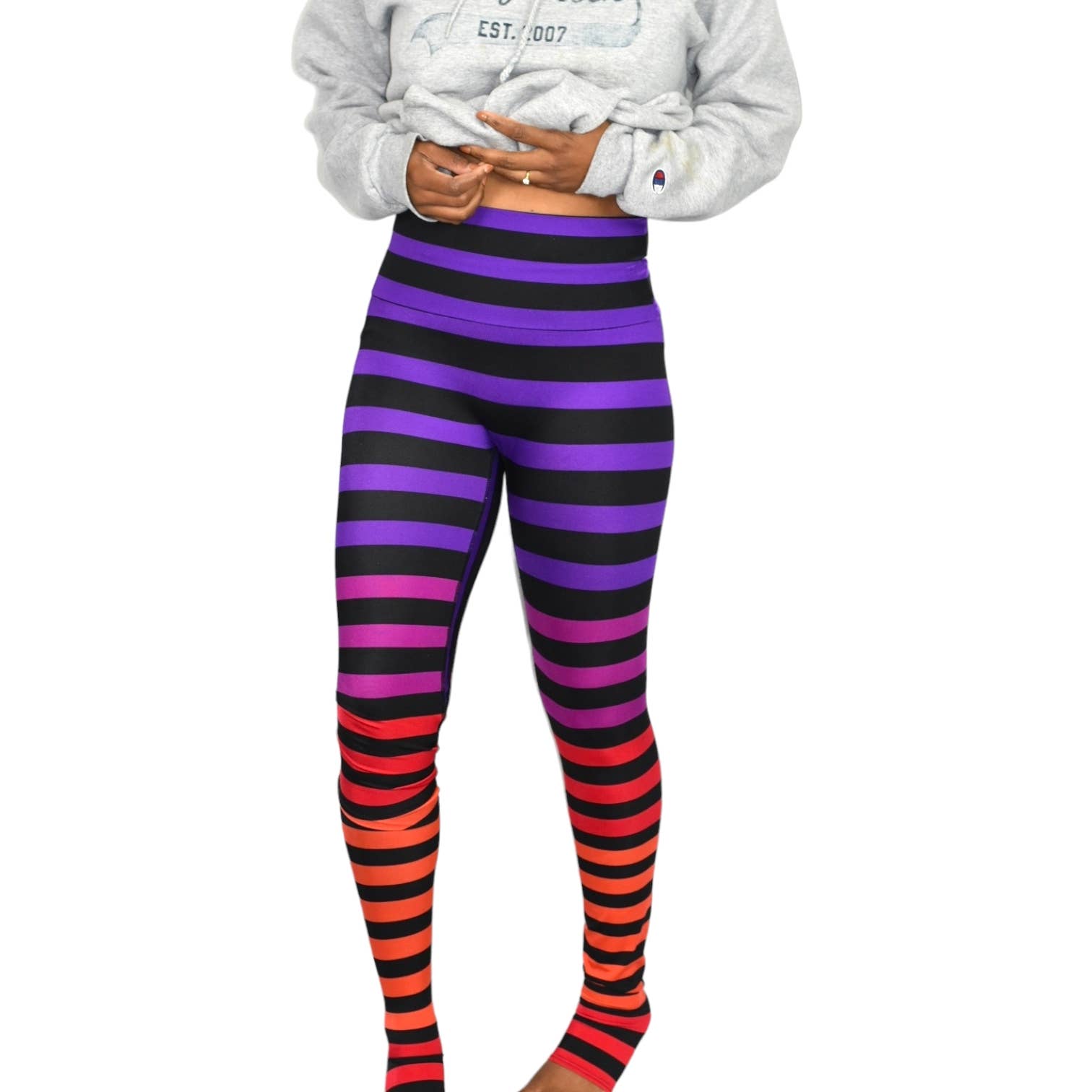 K Deer Mabel Leggings Multicolor Purple Striped Ombre Rainbow High Waist Full Length Size Medium